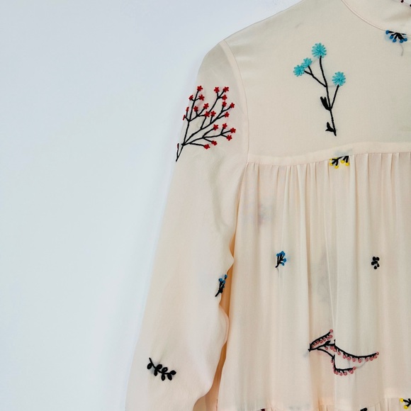 An An Londree Peach Pink Floral Embroidered Tiered 100% Silk Maxi Dress UK S - Picture 7 of 15